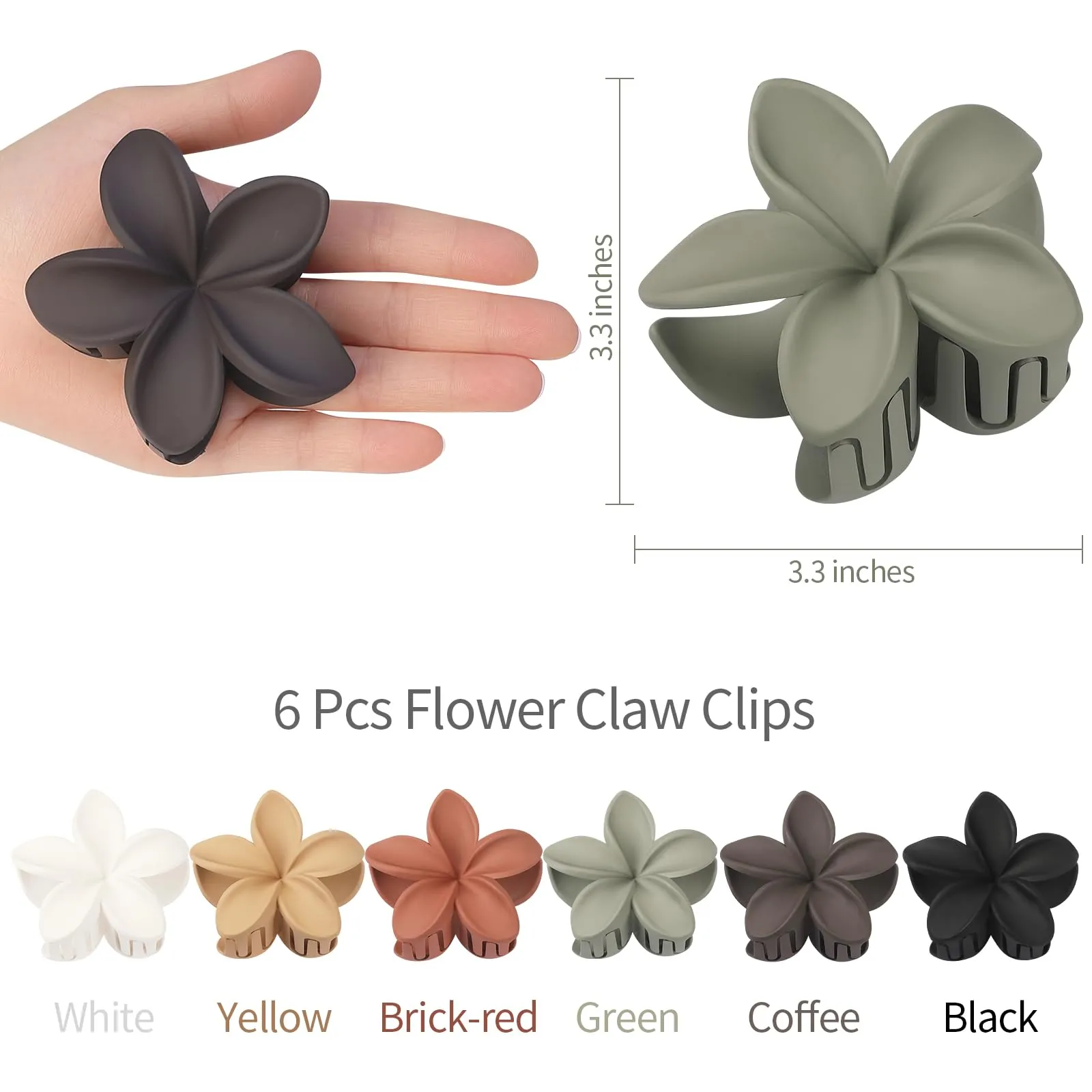 Hawaiian Plumeria Hair Accessories - 6 Pack Large Claw Clips for Thick and Thin Hair, Beach Tropical Hair Clips for Women and Girls