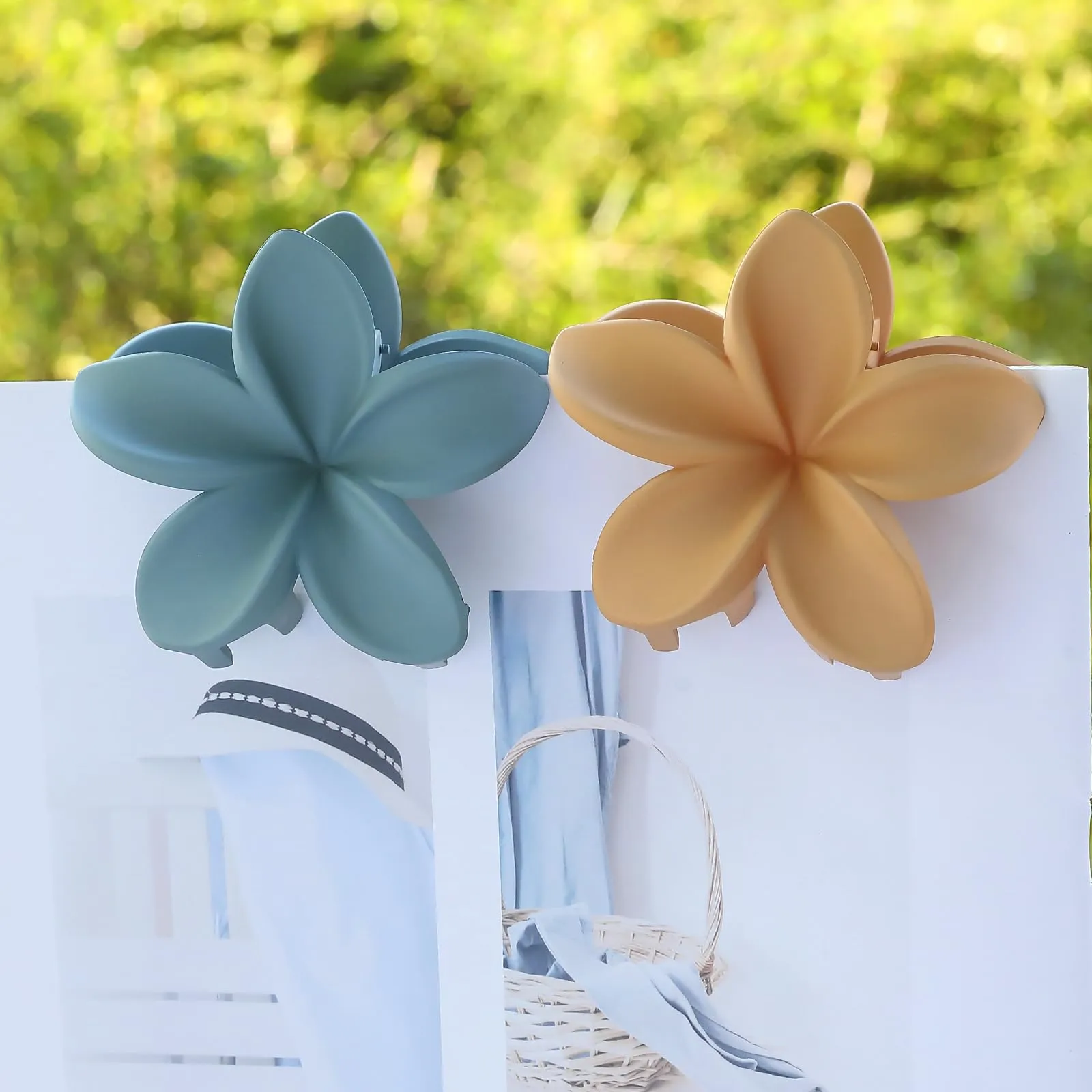 Hawaiian Plumeria Hair Accessories - 6 Pack Large Claw Clips for Thick and Thin Hair, Beach Tropical Hair Clips for Women and Girls