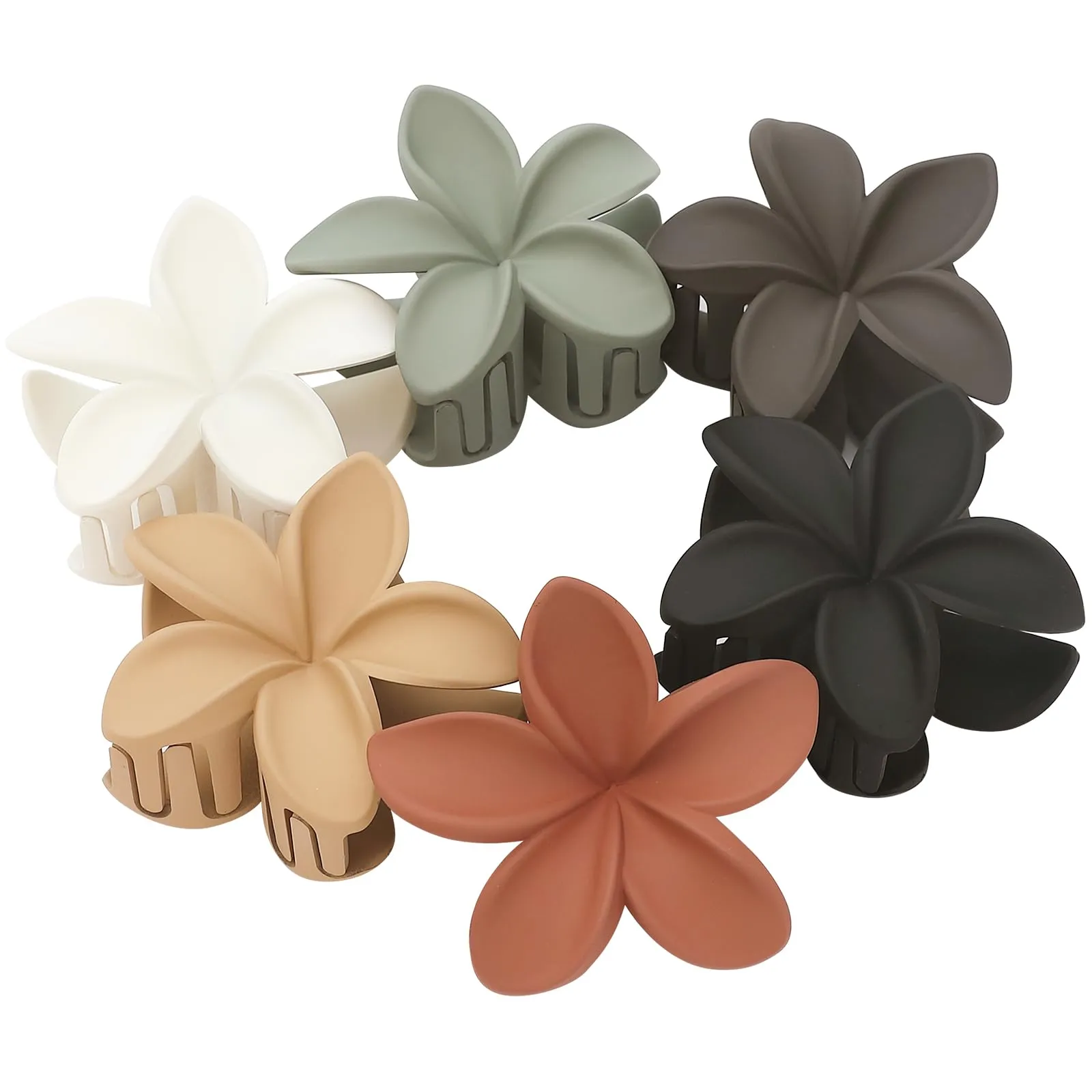 Hawaiian Plumeria Hair Accessories - 6 Pack Large Claw Clips for Thick and Thin Hair, Beach Tropical Hair Clips for Women and Girls