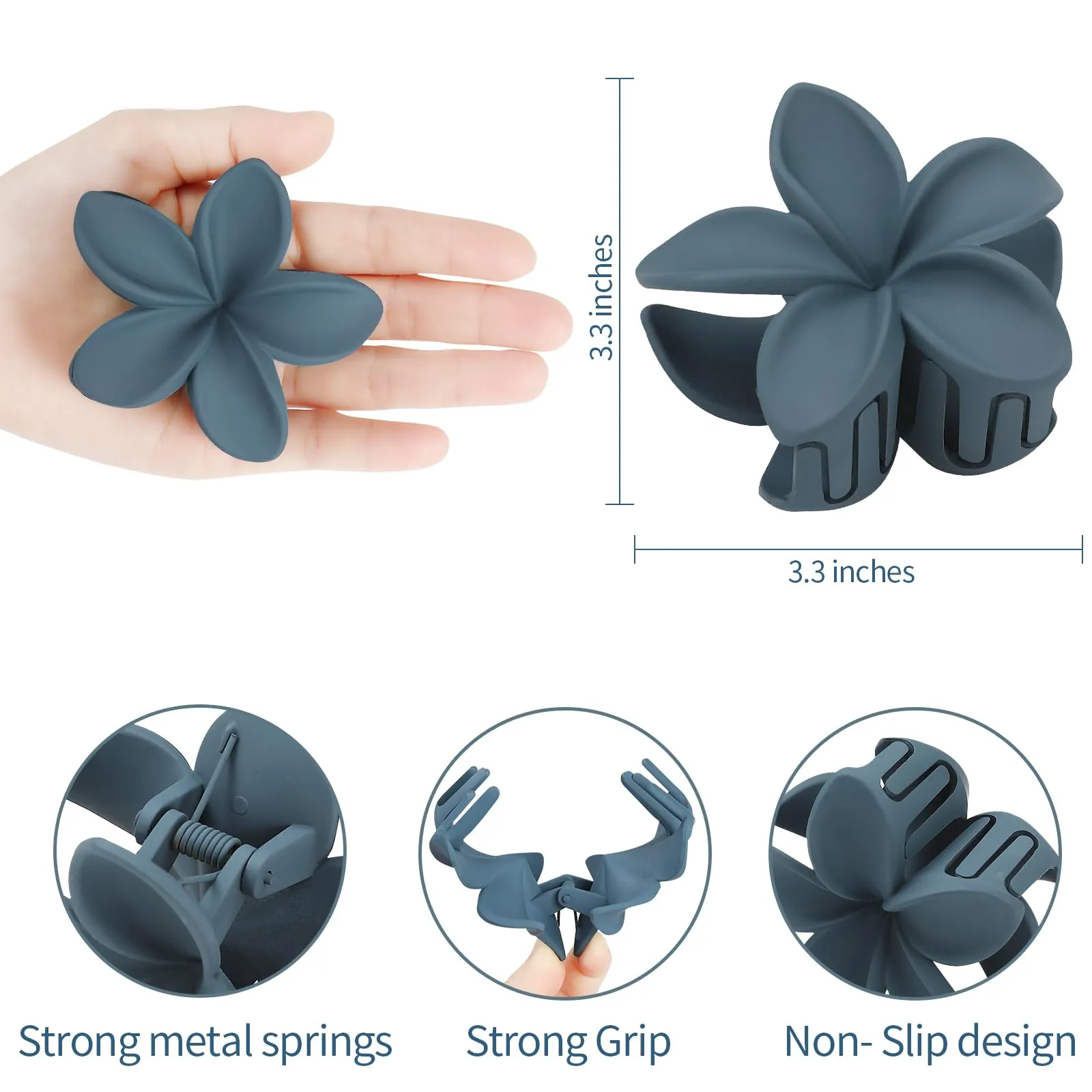 Hawaiian Plumeria Hair Accessories - 6 Pack Large Claw Clips for Thick and Thin Hair, Beach Tropical Hair Clips for Women and Girls