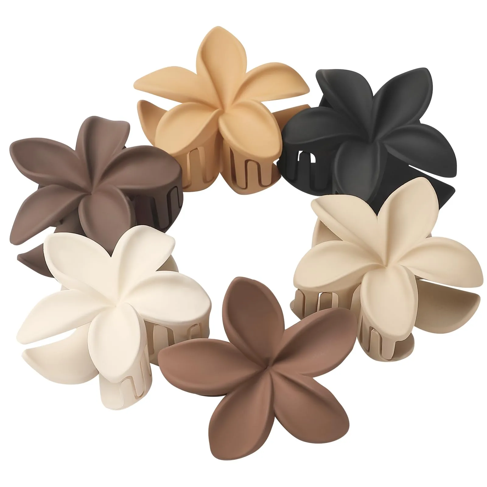 Hawaiian Plumeria Hair Accessories - 6 Pack Large Claw Clips for Thick and Thin Hair, Beach Tropical Hair Clips for Women and Girls