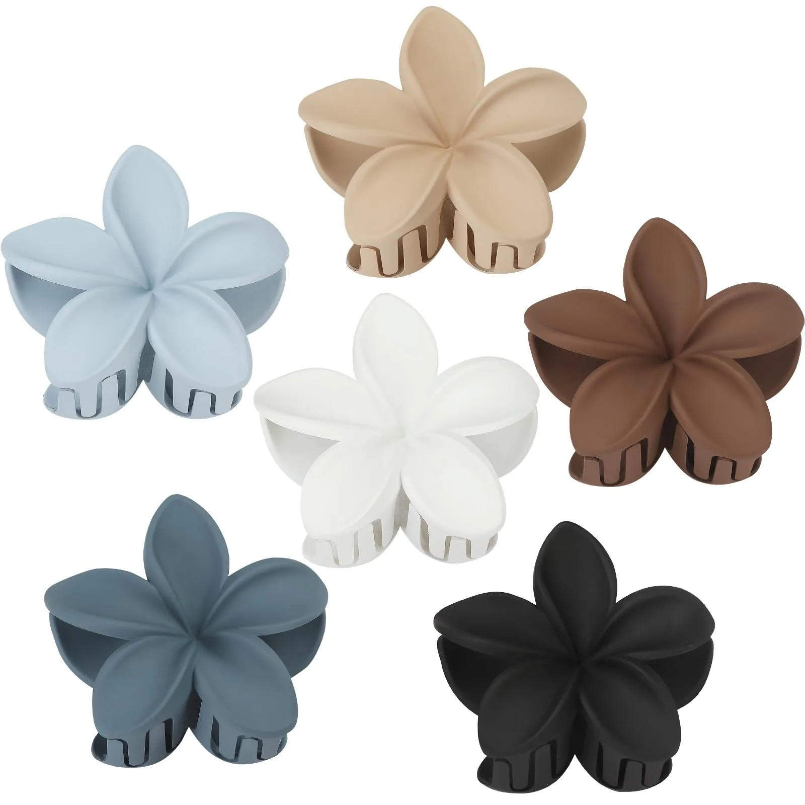 Hawaiian Plumeria Hair Accessories - 6 Pack Large Claw Clips for Thick and Thin Hair, Beach Tropical Hair Clips for Women and Girls