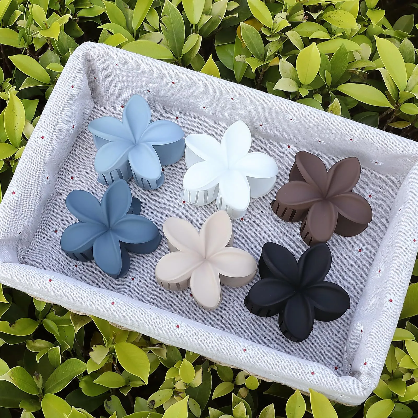 Hawaiian Plumeria Hair Accessories - 6 Pack Large Claw Clips for Thick and Thin Hair, Beach Tropical Hair Clips for Women and Girls