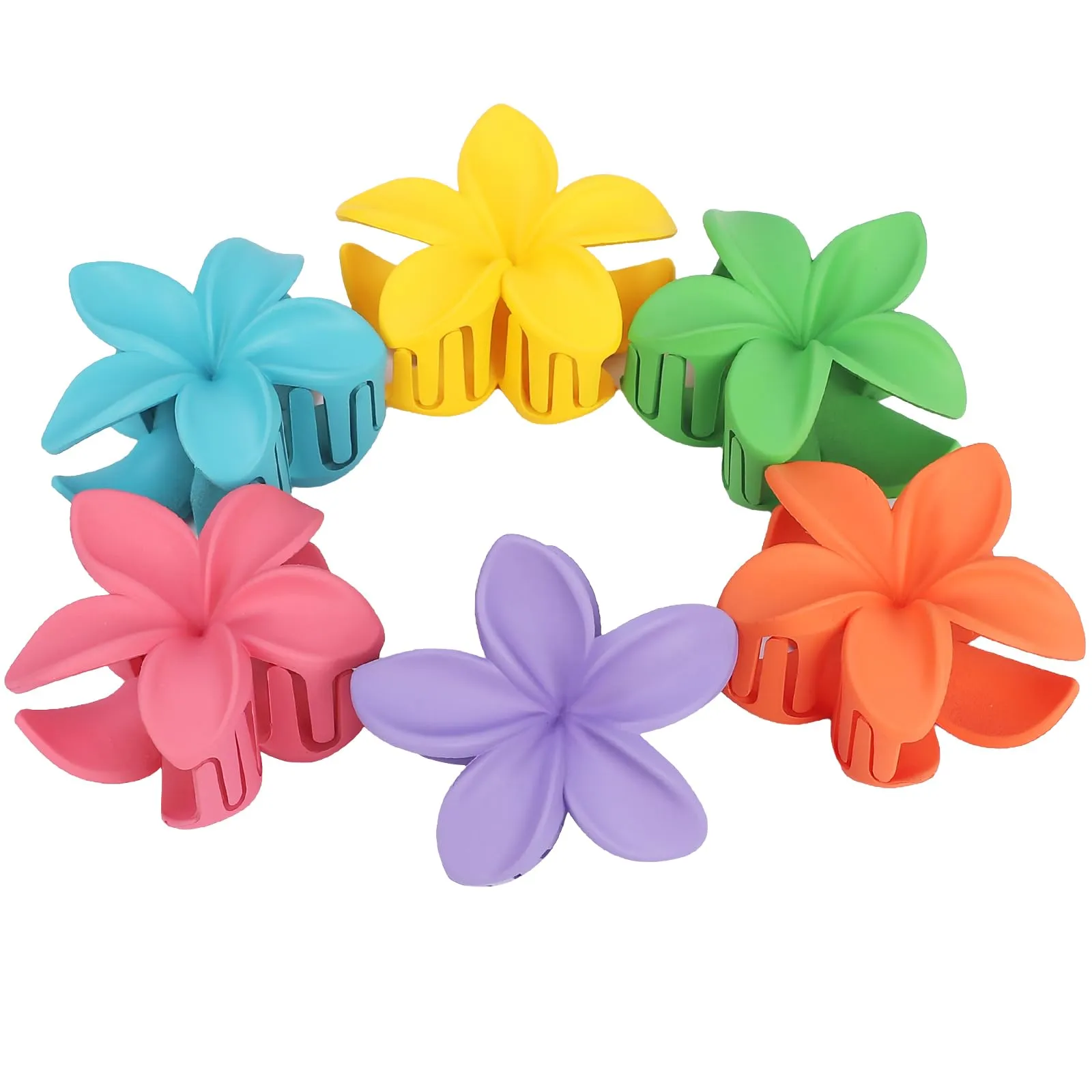 Hawaiian Plumeria Hair Accessories - 6 Pack Large Claw Clips for Thick and Thin Hair, Beach Tropical Hair Clips for Women and Girls