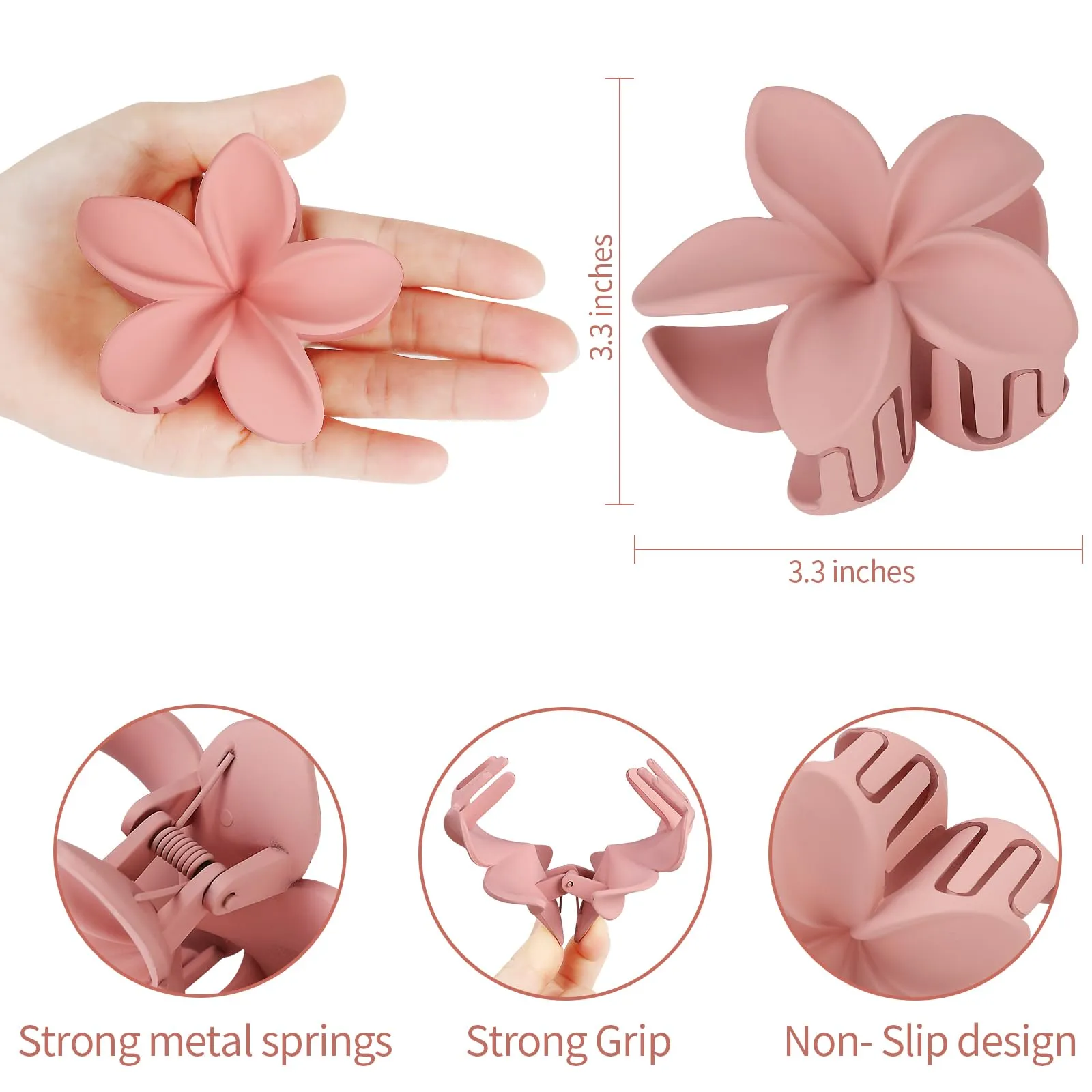 Hawaiian Plumeria Hair Accessories - 6 Pack Large Claw Clips for Thick and Thin Hair, Beach Tropical Hair Clips for Women and Girls