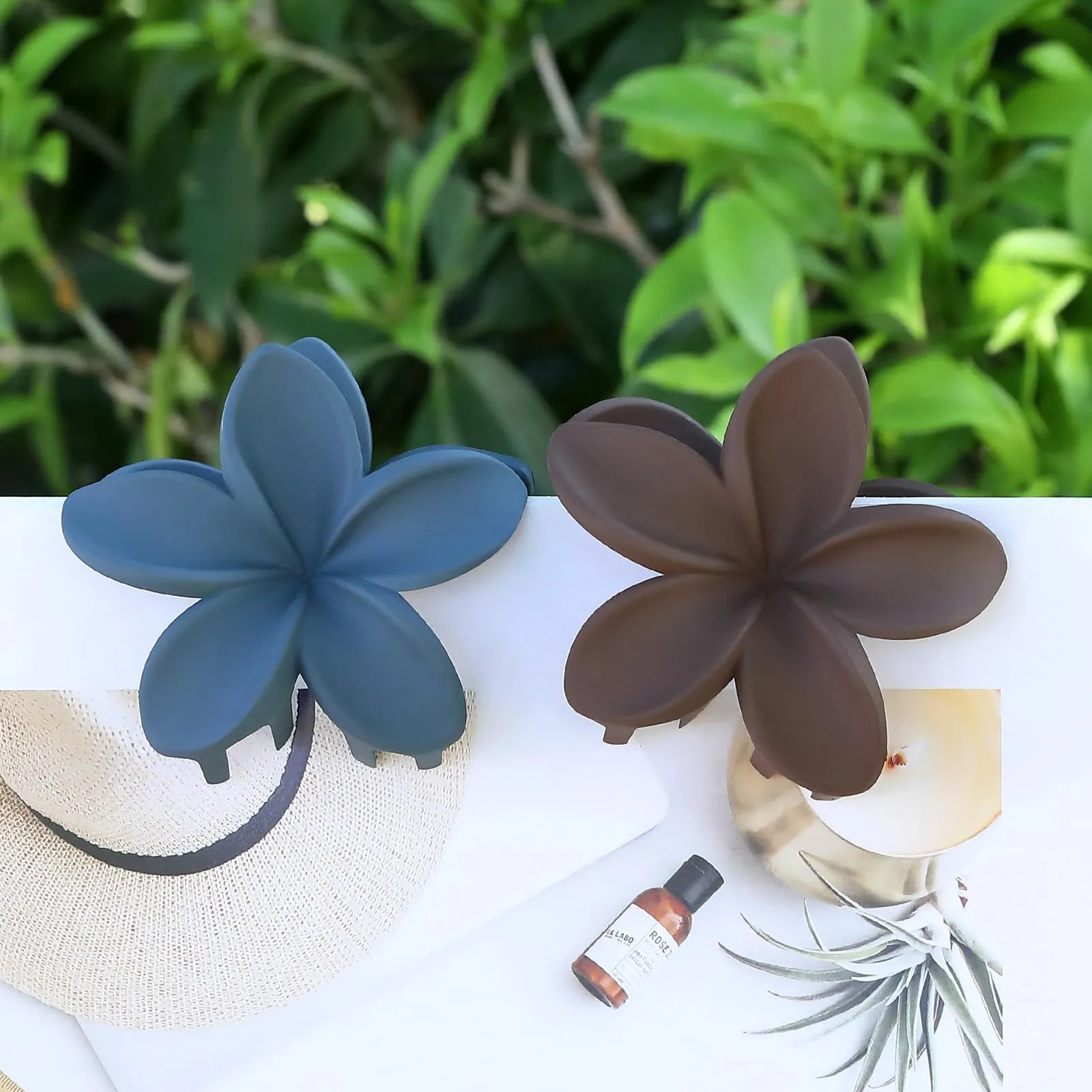 Hawaiian Plumeria Hair Accessories - 6 Pack Large Claw Clips for Thick and Thin Hair, Beach Tropical Hair Clips for Women and Girls