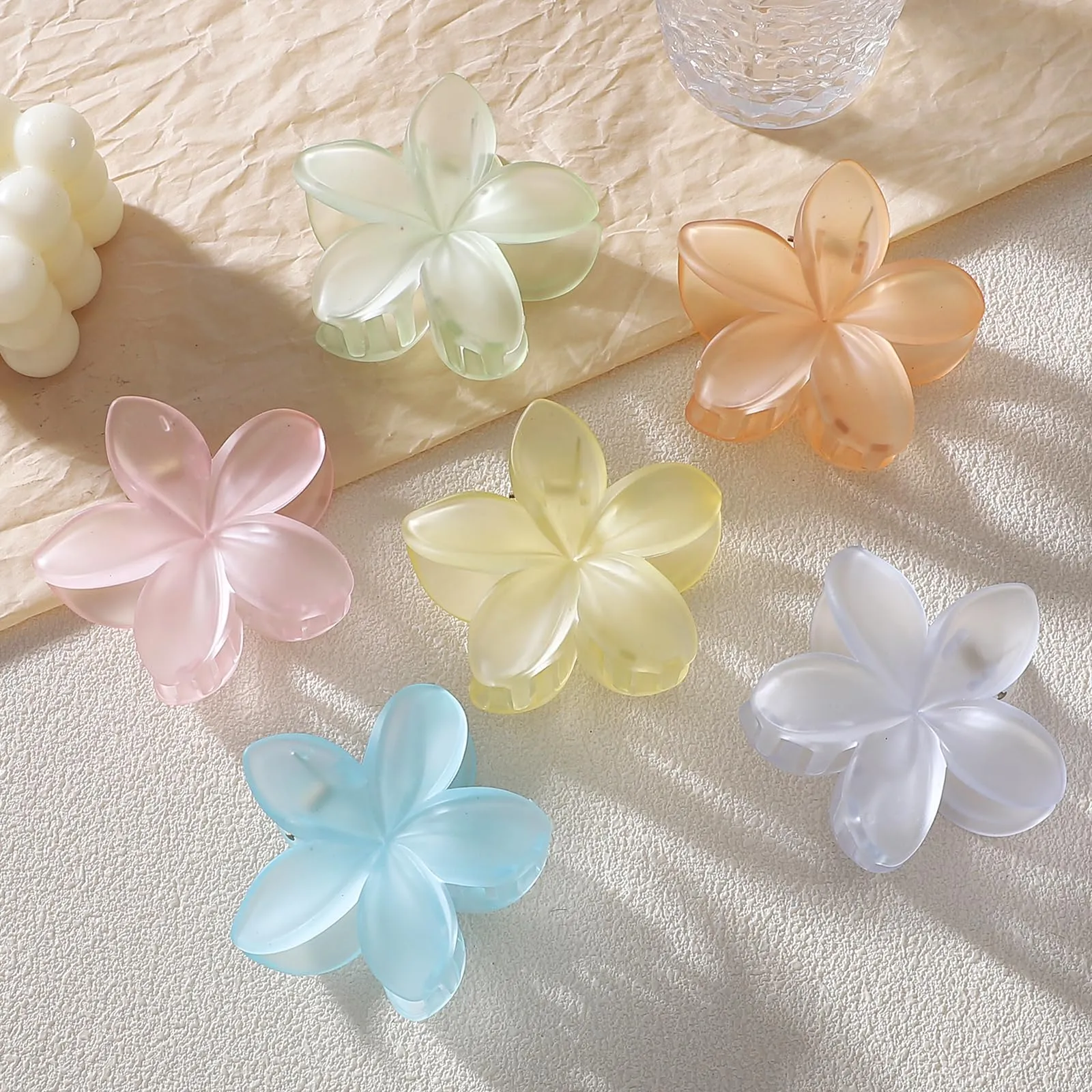 Hawaiian Plumeria Hair Accessories - 6 Pack Large Claw Clips for Thick and Thin Hair, Beach Tropical Hair Clips for Women and Girls
