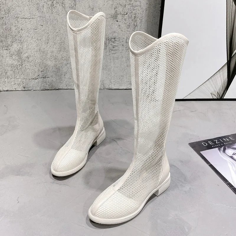 Hollow And Breathable Toe Thick Heel Ankle Mesh Women Boots