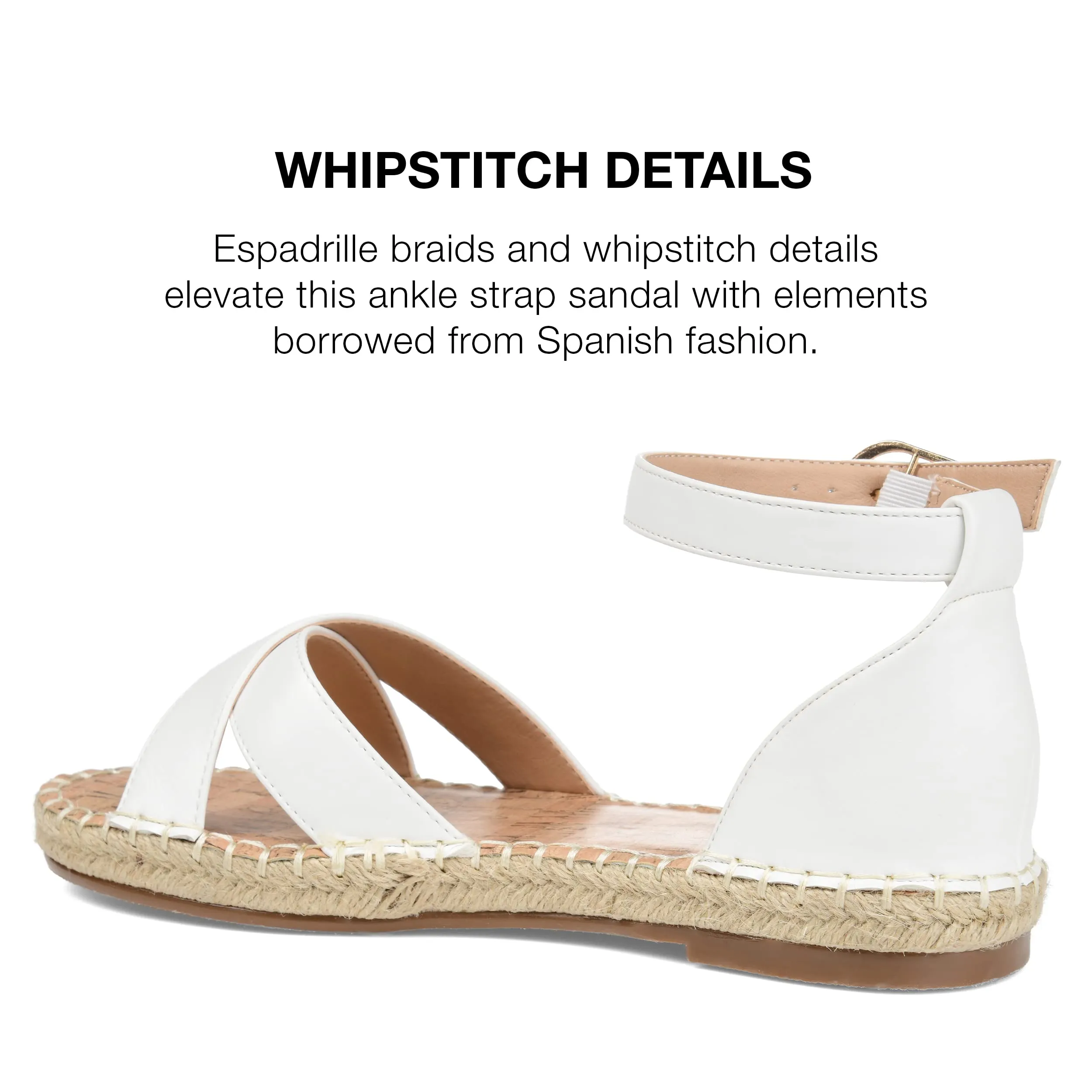Journee Womens Flat Espadrille Strappy Crisscross Open Round Toe Sandal - Lyddia Buckle Ankle Strap Platform White 7 Medium Womens US