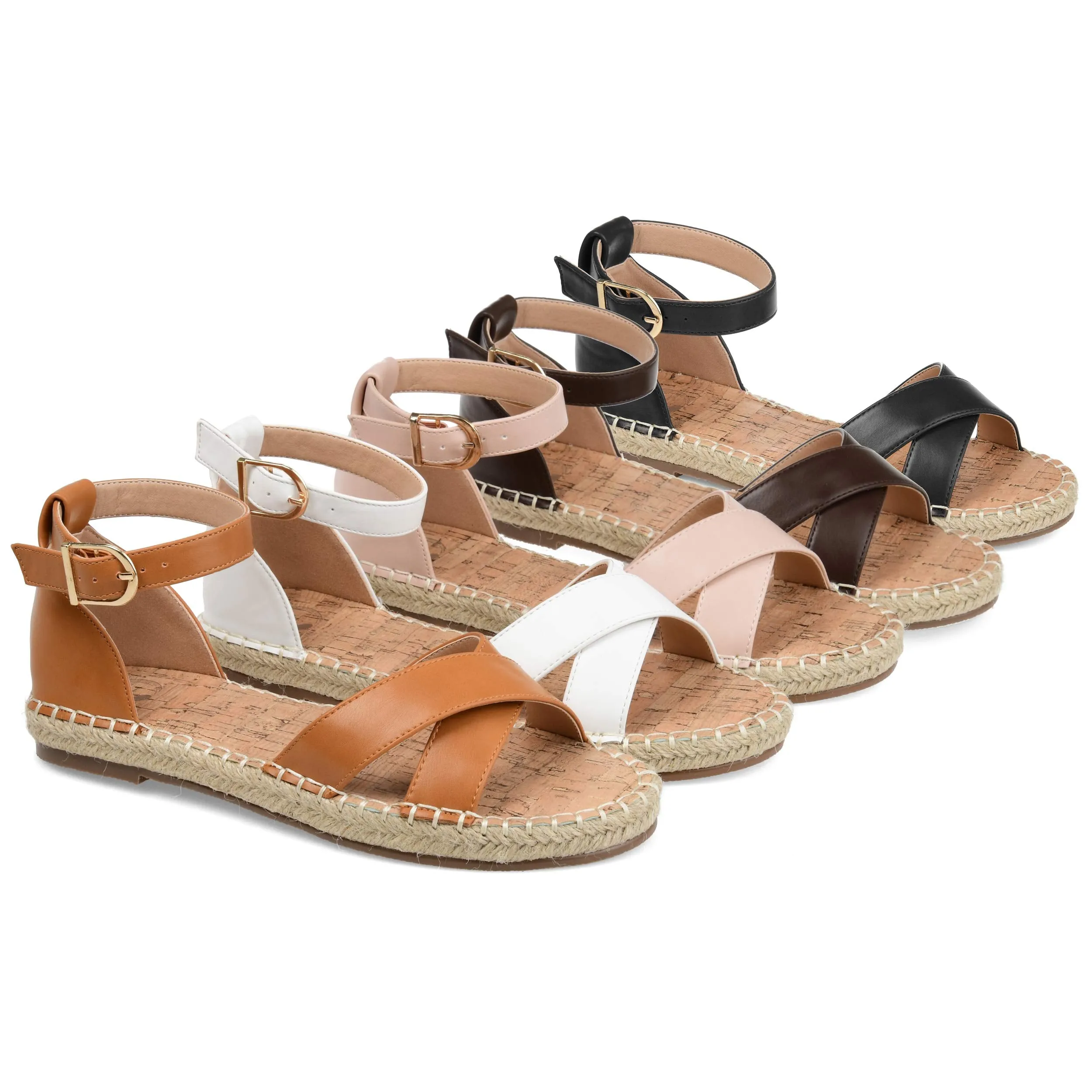 Journee Womens Flat Espadrille Strappy Crisscross Open Round Toe Sandal - Lyddia Buckle Ankle Strap Platform White 7 Medium Womens US