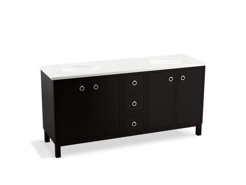 KOHLER K-99512-LGSD-1WA Jacquard 72" bathroom vanity cabinet with furniture legs, 4 doors and 3 drawers, split top drawer