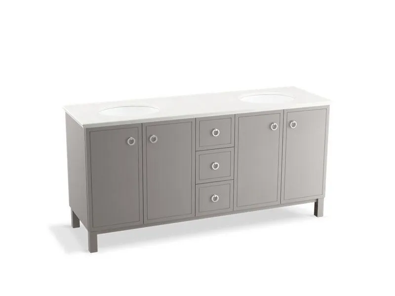 KOHLER K-99512-LGSD-1WA Jacquard 72" bathroom vanity cabinet with furniture legs, 4 doors and 3 drawers, split top drawer