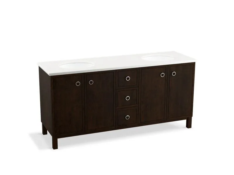KOHLER K-99512-LGSD-1WA Jacquard 72" bathroom vanity cabinet with furniture legs, 4 doors and 3 drawers, split top drawer