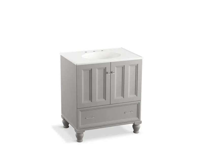 KOHLER K-99516-LG-1WA Damask 30" bathroom vanity cabinet with furniture legs, 2 doors and 1 drawer