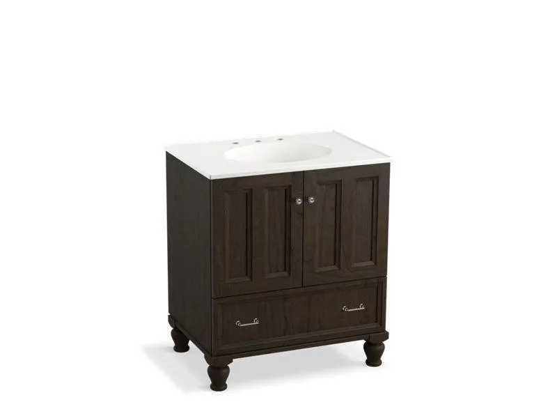 KOHLER K-99516-LG-1WA Damask 30" bathroom vanity cabinet with furniture legs, 2 doors and 1 drawer