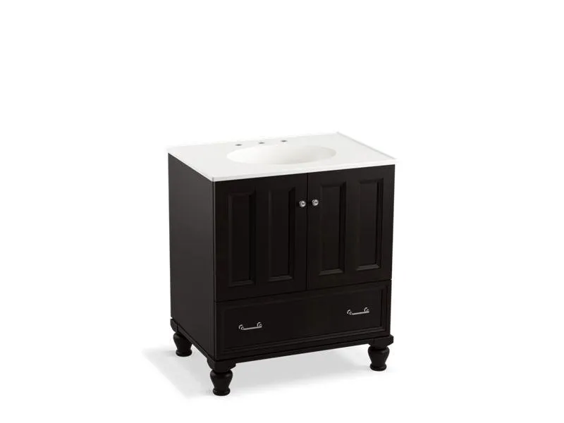 KOHLER K-99516-LG-1WA Damask 30" bathroom vanity cabinet with furniture legs, 2 doors and 1 drawer