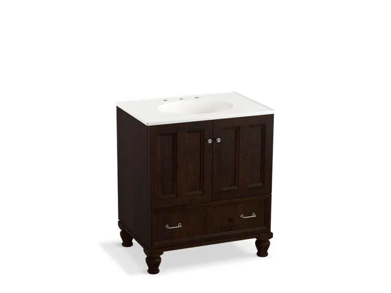 KOHLER K-99516-LG-1WA Damask 30" bathroom vanity cabinet with furniture legs, 2 doors and 1 drawer