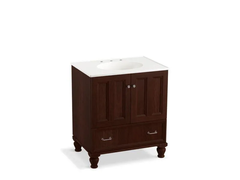 KOHLER K-99516-LG-1WA Damask 30" bathroom vanity cabinet with furniture legs, 2 doors and 1 drawer