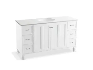 KOHLER K-99523-LGSD-1WA Damask 60" bathroom vanity cabinet with furniture legs, 2 doors and 6 drawers, split top drawers