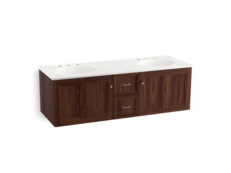 KOHLER K-99524-SD-1WA Damask 60" wall-hung bathroom vanity cabinet with 2 doors and 2 drawers, split top drawer
