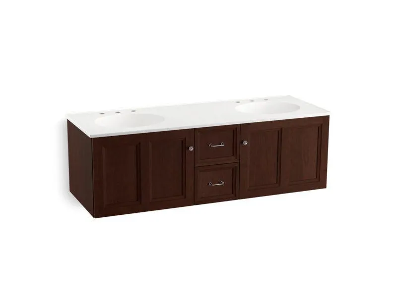 KOHLER K-99524-SD-1WA Damask 60" wall-hung bathroom vanity cabinet with 2 doors and 2 drawers, split top drawer