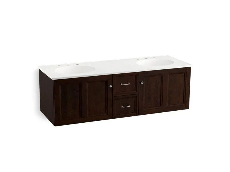 KOHLER K-99524-SD-1WA Damask 60" wall-hung bathroom vanity cabinet with 2 doors and 2 drawers, split top drawer