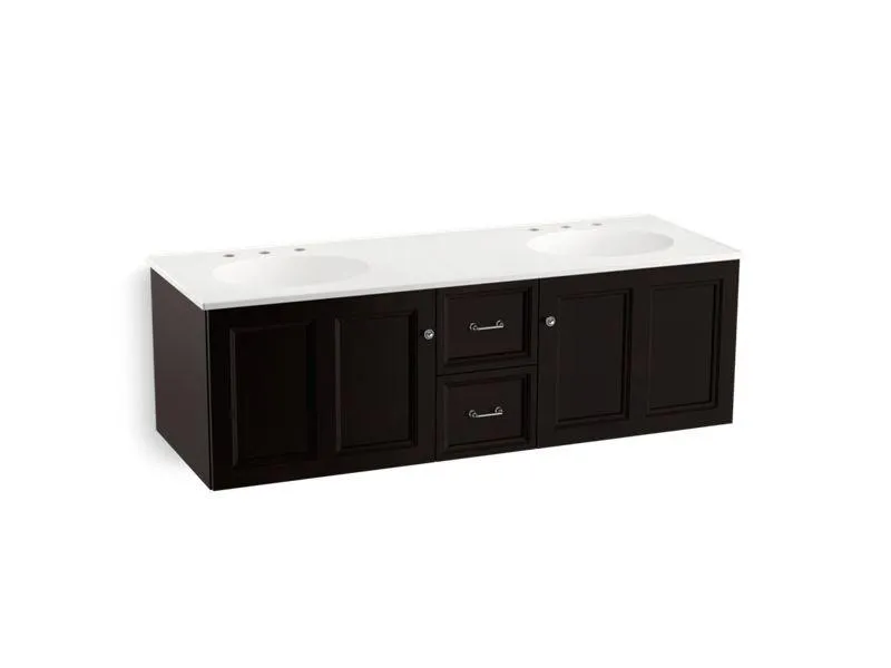 KOHLER K-99524-SD-1WA Damask 60" wall-hung bathroom vanity cabinet with 2 doors and 2 drawers, split top drawer