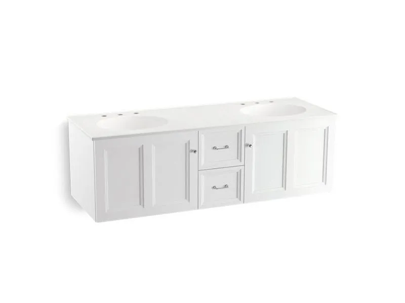 KOHLER K-99524-SD-1WA Damask 60" wall-hung bathroom vanity cabinet with 2 doors and 2 drawers, split top drawer