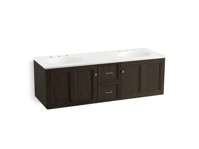 KOHLER K-99524-SD-1WA Damask 60" wall-hung bathroom vanity cabinet with 2 doors and 2 drawers, split top drawer