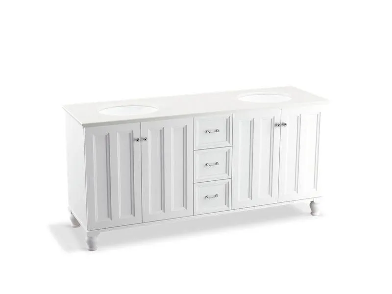 KOHLER K-99525-LG-1WA Damask 72" bathroom vanity cabinet with furniture legs, 4 doors and 3 drawers