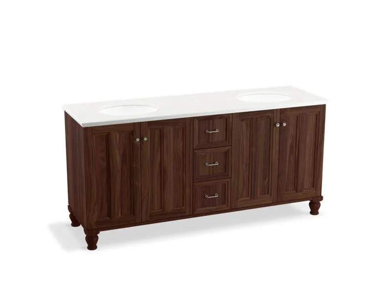 KOHLER K-99525-LG-1WA Damask 72" bathroom vanity cabinet with furniture legs, 4 doors and 3 drawers