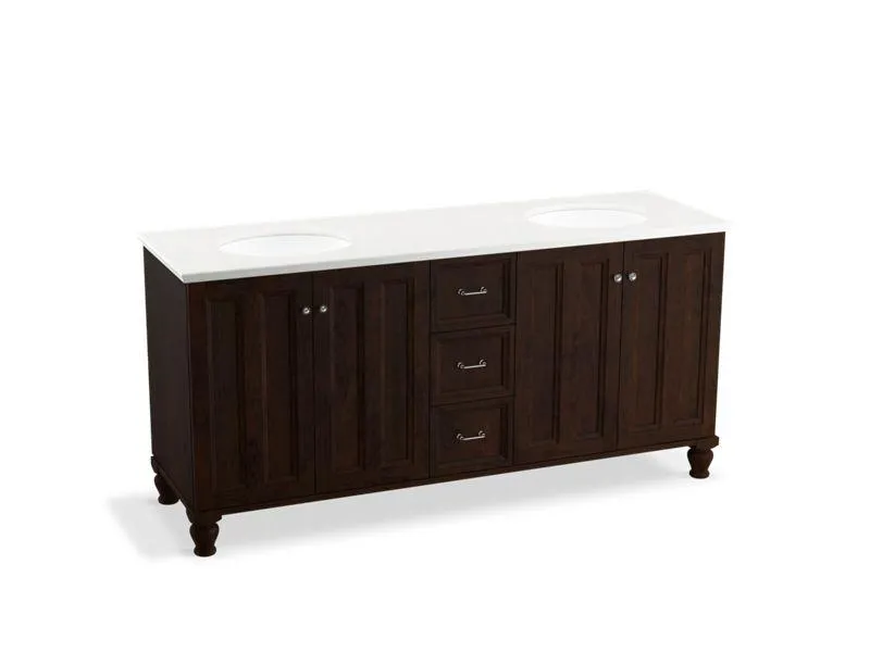 KOHLER K-99525-LG-1WA Damask 72" bathroom vanity cabinet with furniture legs, 4 doors and 3 drawers