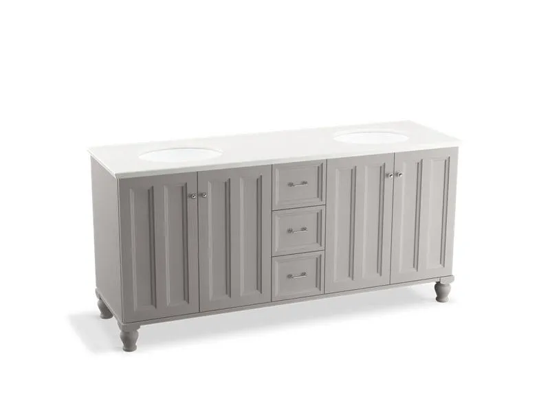 KOHLER K-99525-LG-1WA Damask 72" bathroom vanity cabinet with furniture legs, 4 doors and 3 drawers