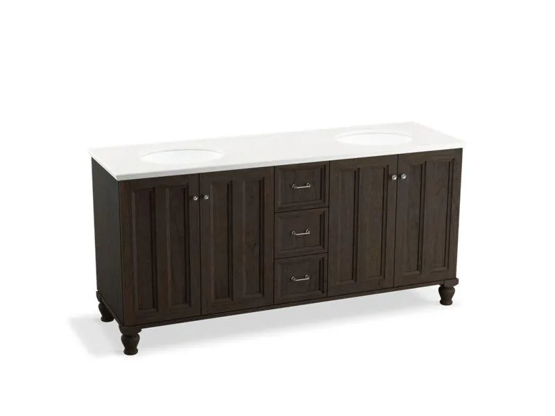 KOHLER K-99525-LG-1WA Damask 72" bathroom vanity cabinet with furniture legs, 4 doors and 3 drawers