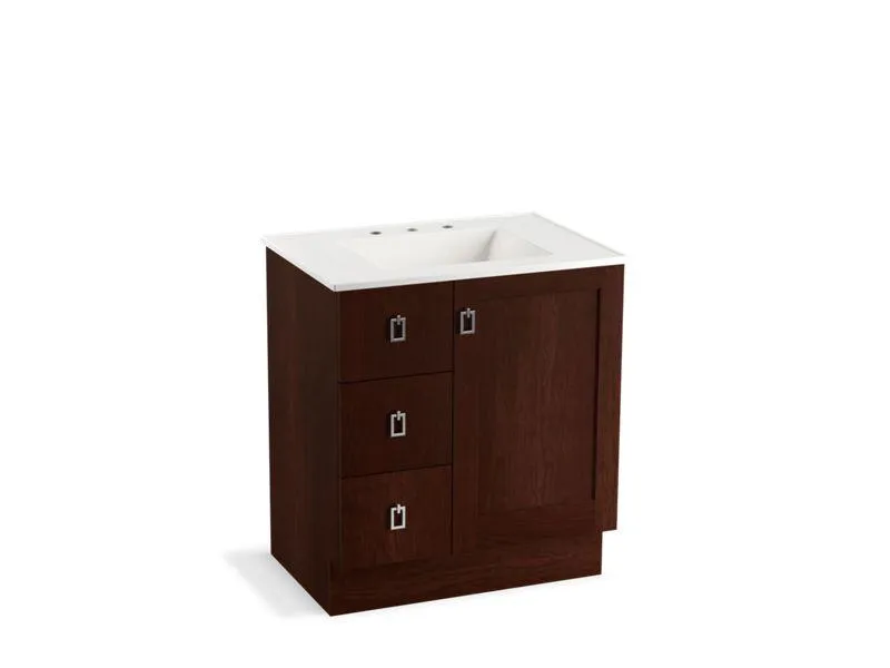 KOHLER K-99530-TKL-1WA Poplin 30" bathroom vanity cabinet with toe kick, 1 door and 3 drawers on left