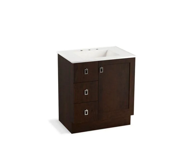 KOHLER K-99530-TKL-1WA Poplin 30" bathroom vanity cabinet with toe kick, 1 door and 3 drawers on left
