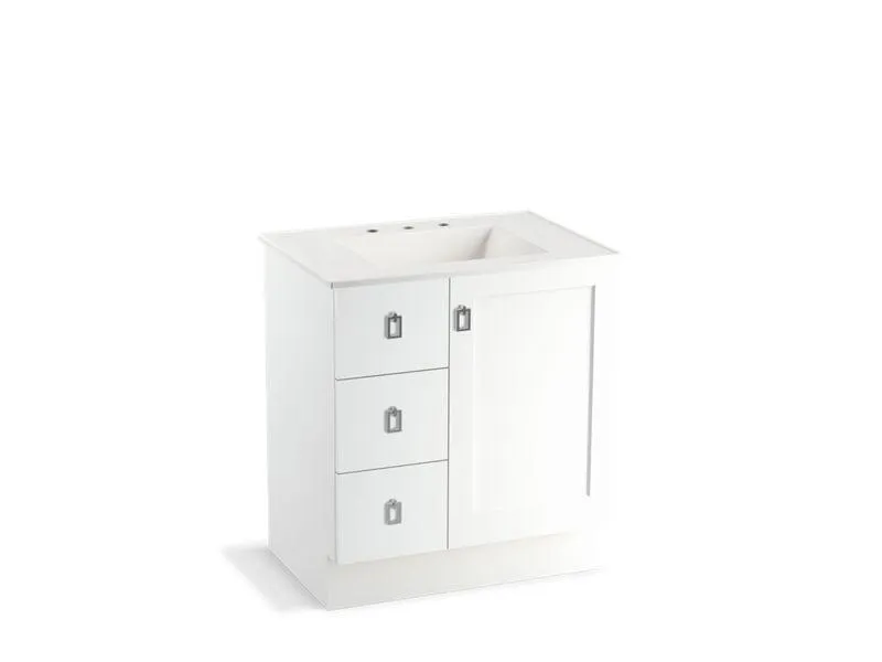 KOHLER K-99530-TKL-1WA Poplin 30" bathroom vanity cabinet with toe kick, 1 door and 3 drawers on left