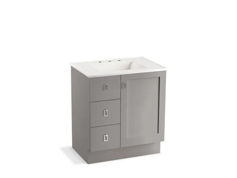 KOHLER K-99530-TKL-1WA Poplin 30" bathroom vanity cabinet with toe kick, 1 door and 3 drawers on left