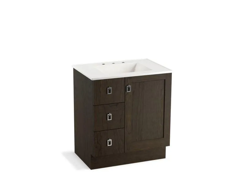 KOHLER K-99530-TKL-1WA Poplin 30" bathroom vanity cabinet with toe kick, 1 door and 3 drawers on left