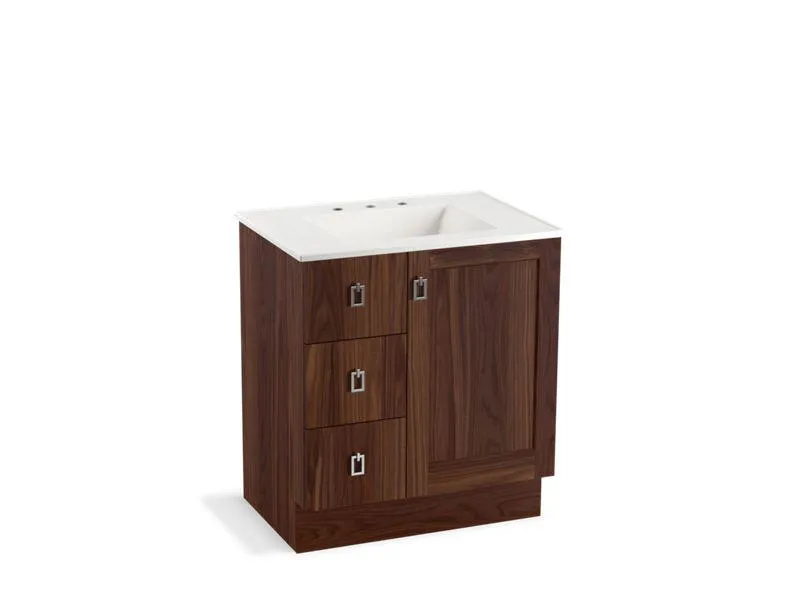 KOHLER K-99530-TKL-1WA Poplin 30" bathroom vanity cabinet with toe kick, 1 door and 3 drawers on left