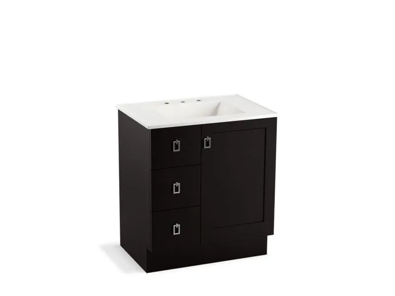 KOHLER K-99530-TKL-1WA Poplin 30" bathroom vanity cabinet with toe kick, 1 door and 3 drawers on left