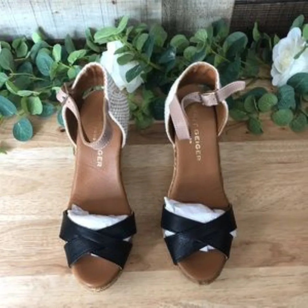 Kurt Geiger Leona Leather Open Toe Espadrille Heels 8