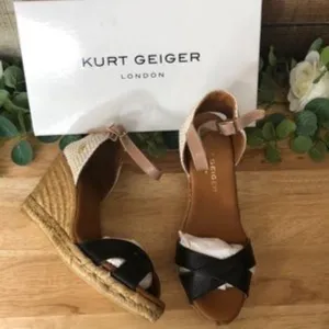 Kurt Geiger Leona Leather Open Toe Espadrille Heels 8