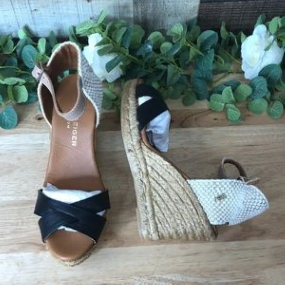 Kurt Geiger Leona Leather Open Toe Espadrille Heels 8