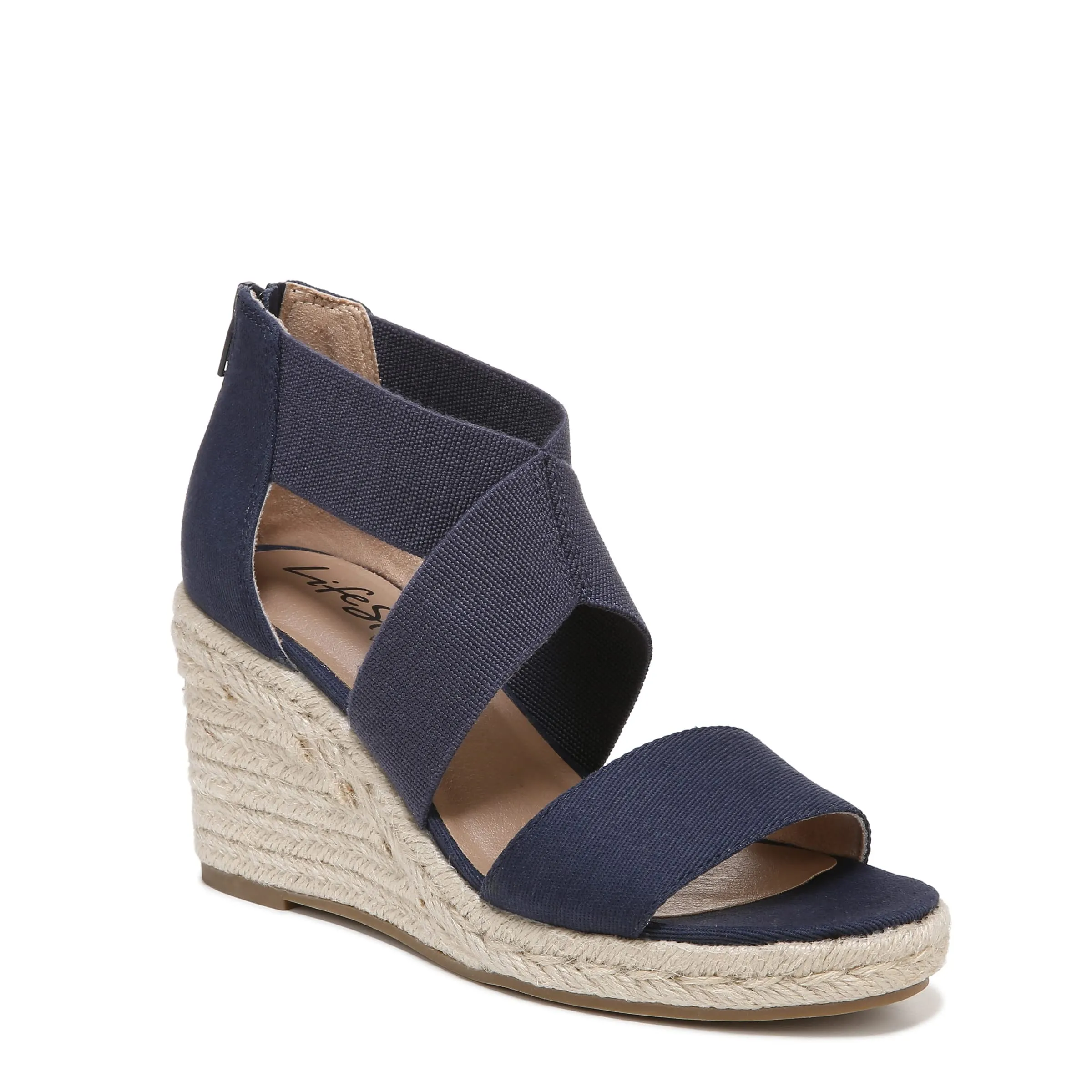 LifeStride Womens Thrive Strappy Espadrille Wedge Sandals Lux Navy 10 W