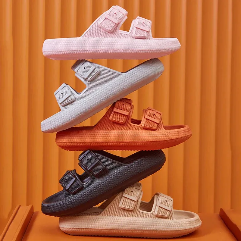Lightweight Buckle Thick Sole Slippers Women Summer Slip-On Platform Slide Sandals Woman Soft EVA Outdoor Flip Flops Plus Size45