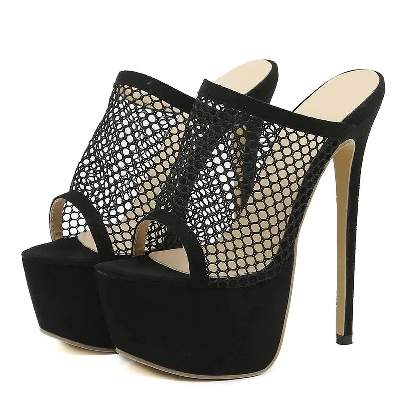 Liyke Summer Fashion Breathable Mesh Peep Toe Extreme High Heels Platform Slippers For Women Sandals Shoes Lady Pumps Slides