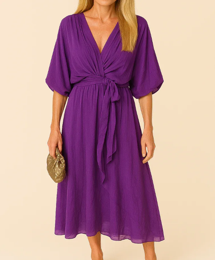 Loralei - V-neck dress in silk-soft muslin