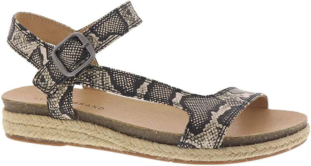 Lucky Brand Womens Gabrien Leather Ankle Strap Wedge Sandals Tan 6 Medium (B,M)
