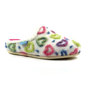 Lunar Valentine Women's Slip On Mule Machine Washable Slipper White Hearts